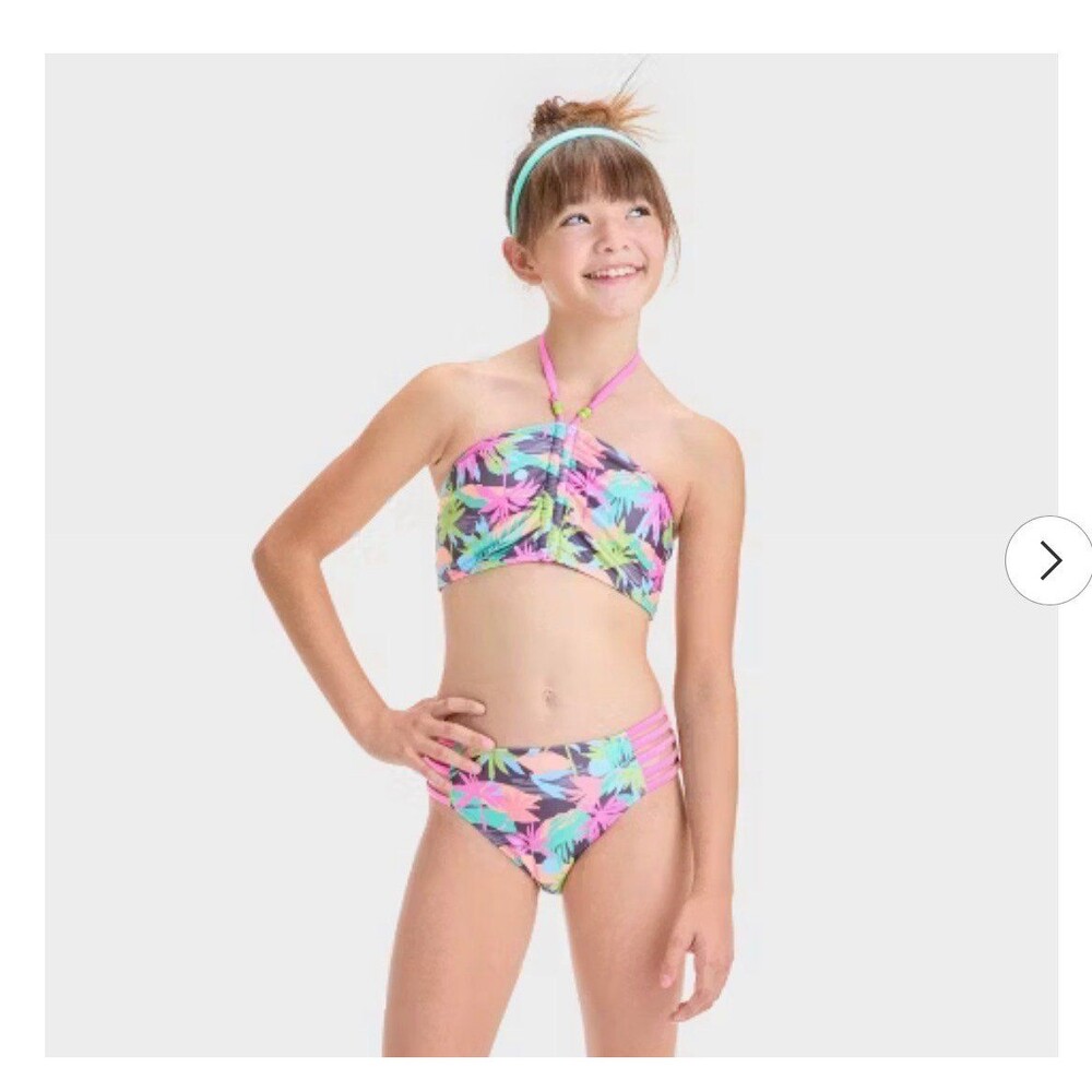 Girls' A Trip to Paradise Floral Printed Bikini Set - art class™ XS UPF 50+, Rec